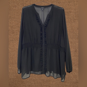 Women’s Black TORRID Smocked Ruffle‎ Long Sleeve Blouse Top Size 3